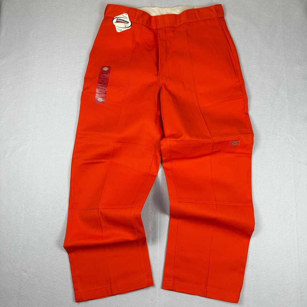 Y2K NOS Dickies Double Knee Work Pants Orange Loose Fit 36x32